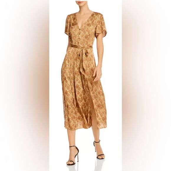 PAIGE Dresses & Skirts - Paige Alayna Snakeskin-Print Belted Flowy Dress w/ 2 front slits, bronze, Lg